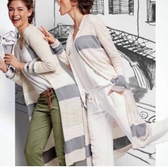 CAbi Tops - Cabi Long Striped Cardigan Gray, Cream, White